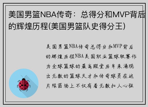 美国男篮NBA传奇：总得分和MVP背后的辉煌历程(美国男篮队史得分王)