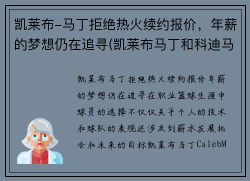 凯莱布-马丁拒绝热火续约报价，年薪的梦想仍在追寻(凯莱布马丁和科迪马丁)