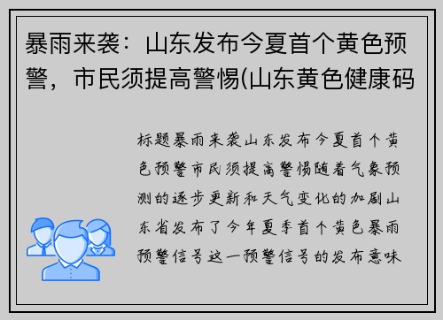 暴雨来袭：山东发布今夏首个黄色预警，市民须提高警惕(山东黄色健康码图片)